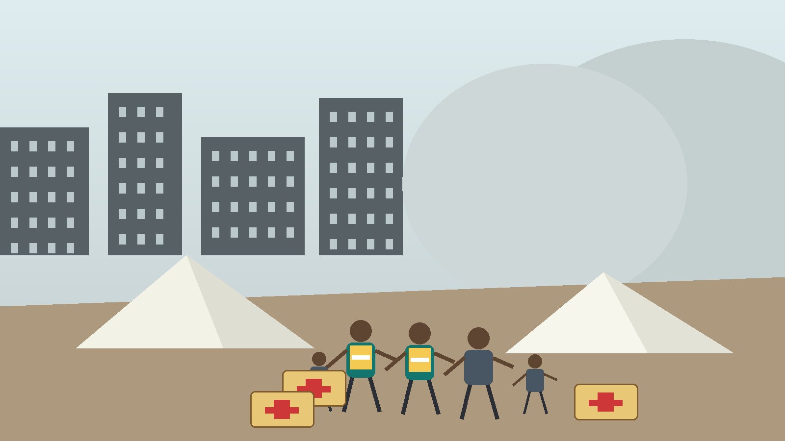 Humanitarian aid workers providing emergency support to families affected by bombing in Lebanon